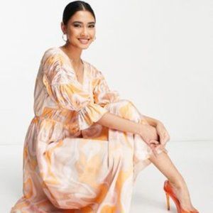 Pink and Orange ASOS midi dress